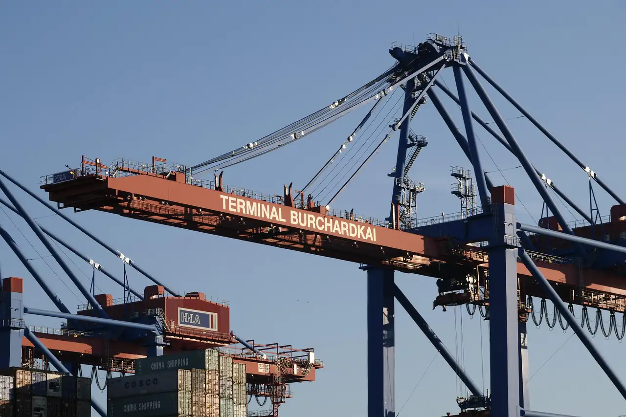 Container cranes at a transshipment port