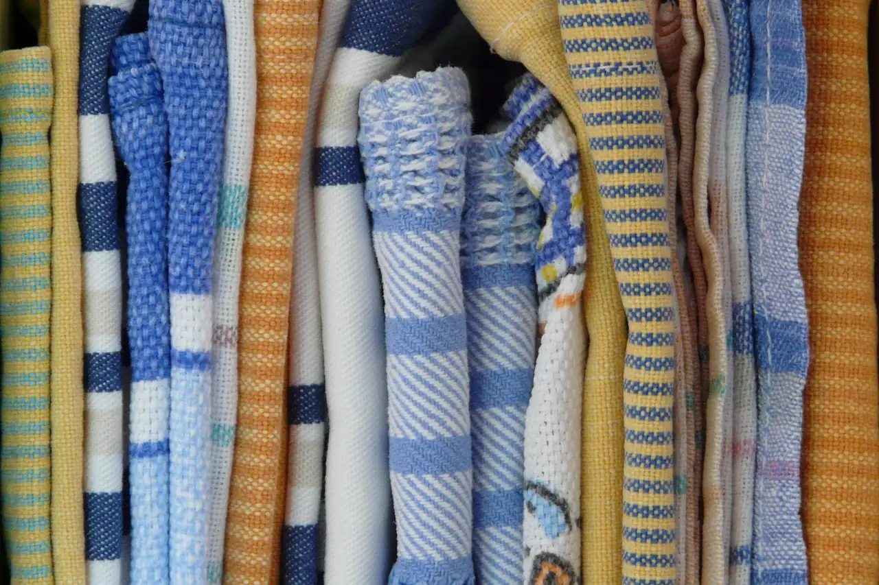 Stacks of woven cotton towels