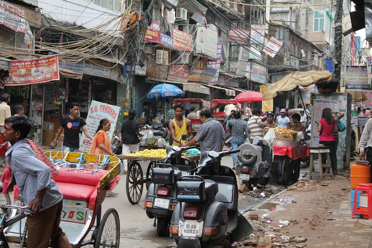 A crowded street in old Delhi