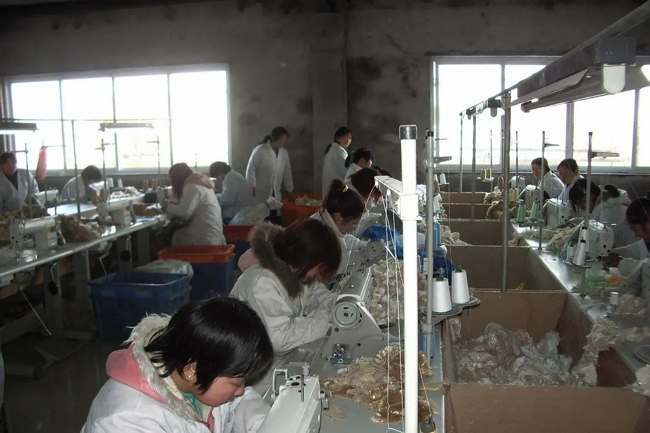 Rows of machinists in a sewing unit