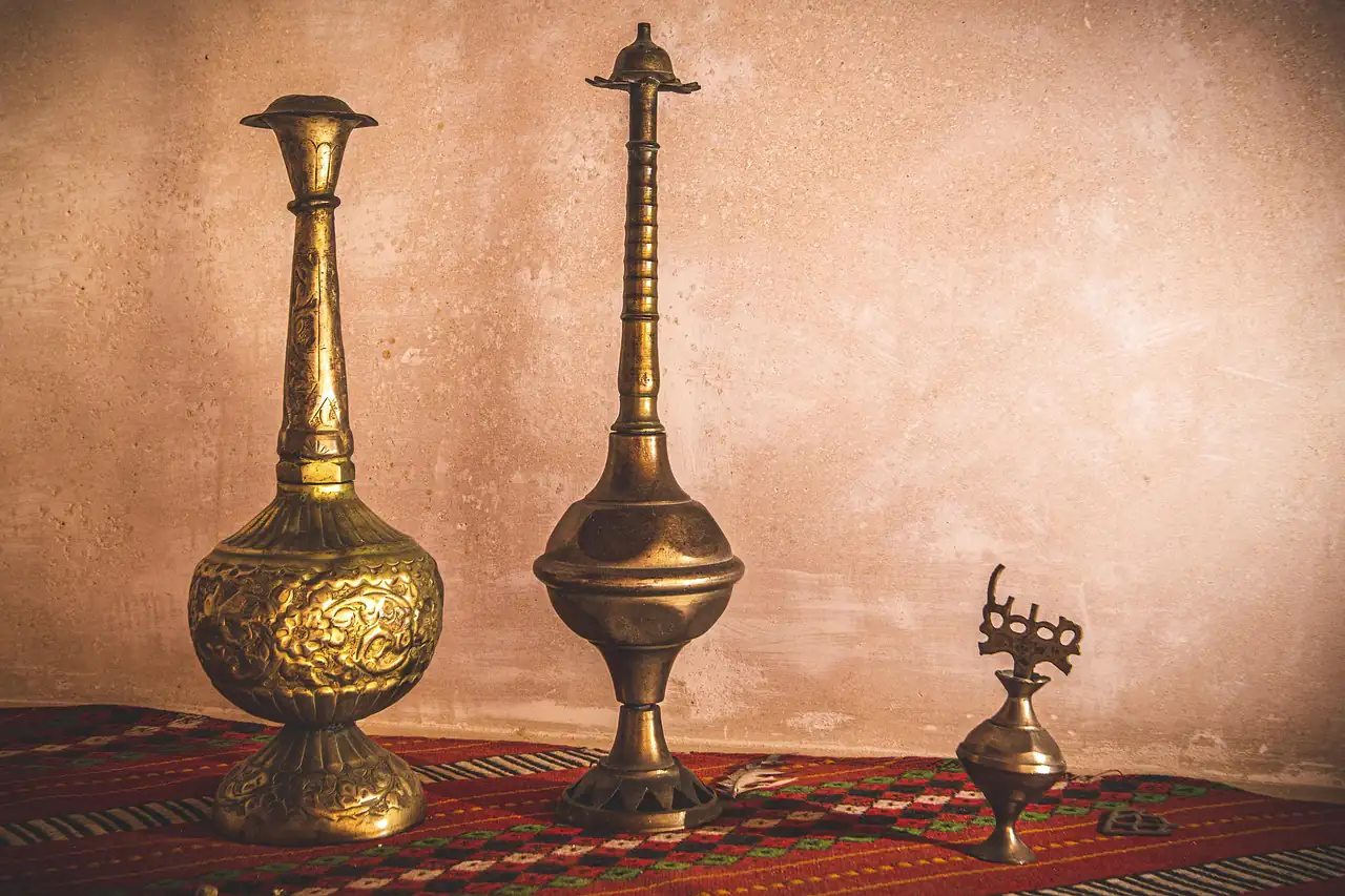 Engraved brass vases