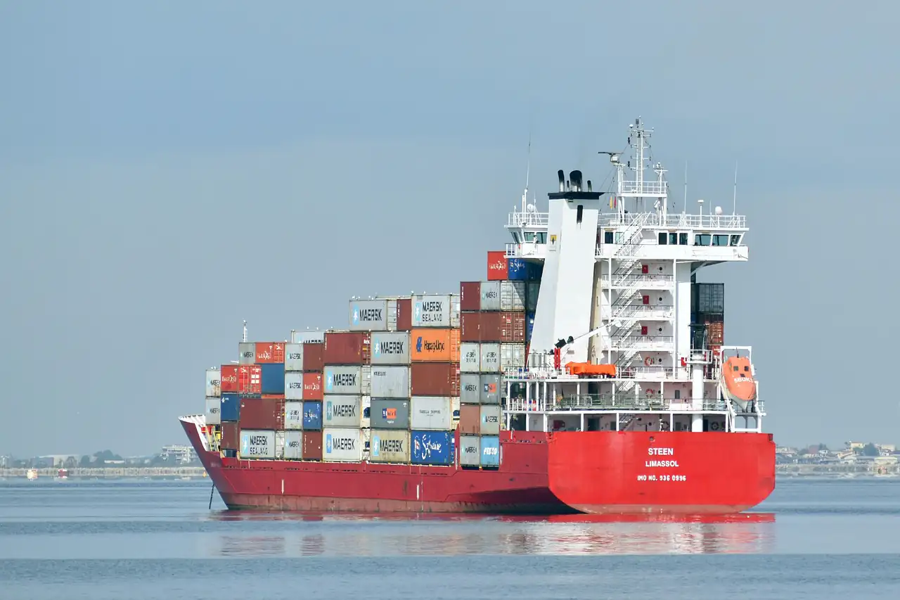 A loaded container ship at sea