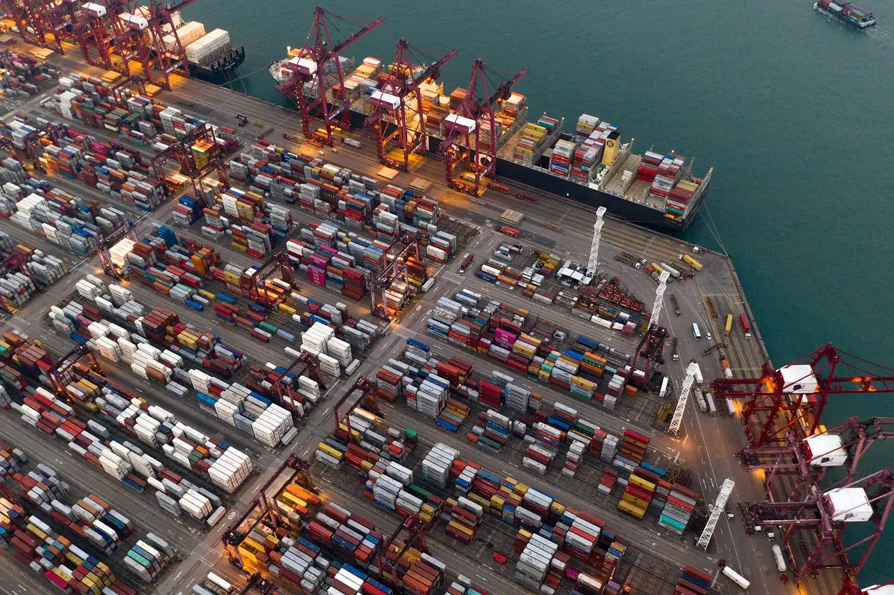A busy container terminal from above
