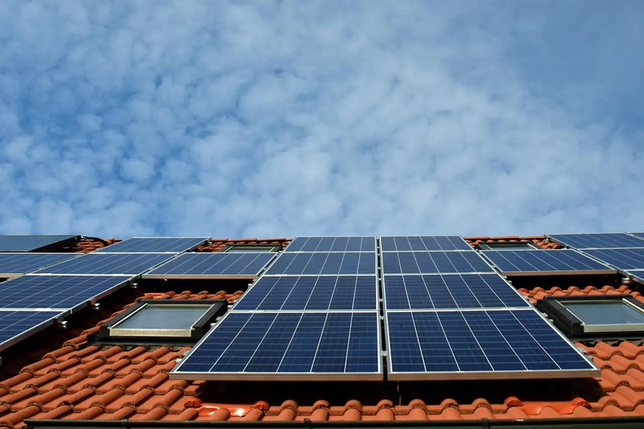 Solar panels fitted across a tiled roof