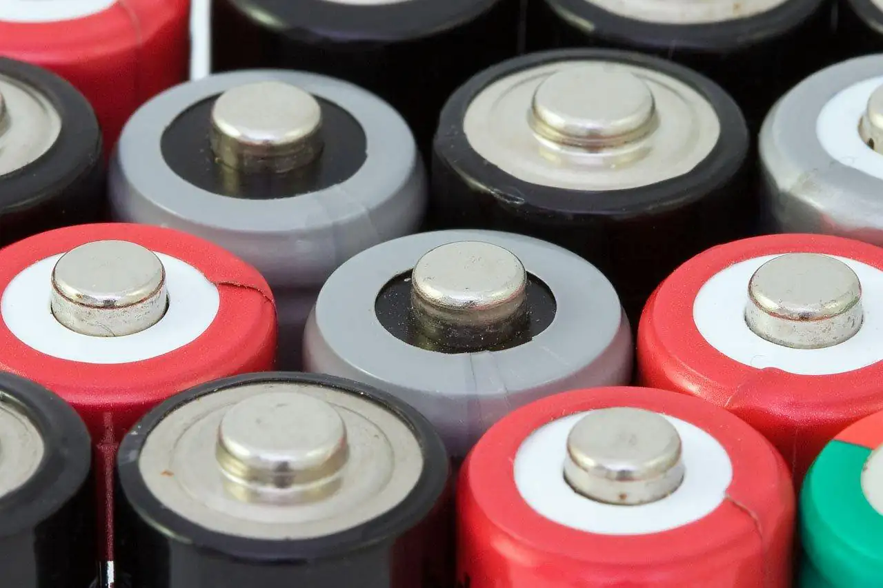 Close-up of cylindrical battery cells packed together