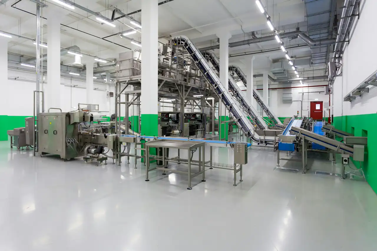 An automated production line in a clean factory hall