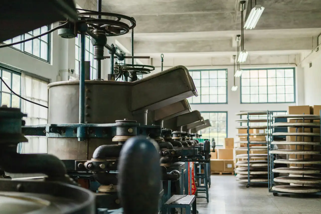 Machinery inside a tea processing factory
