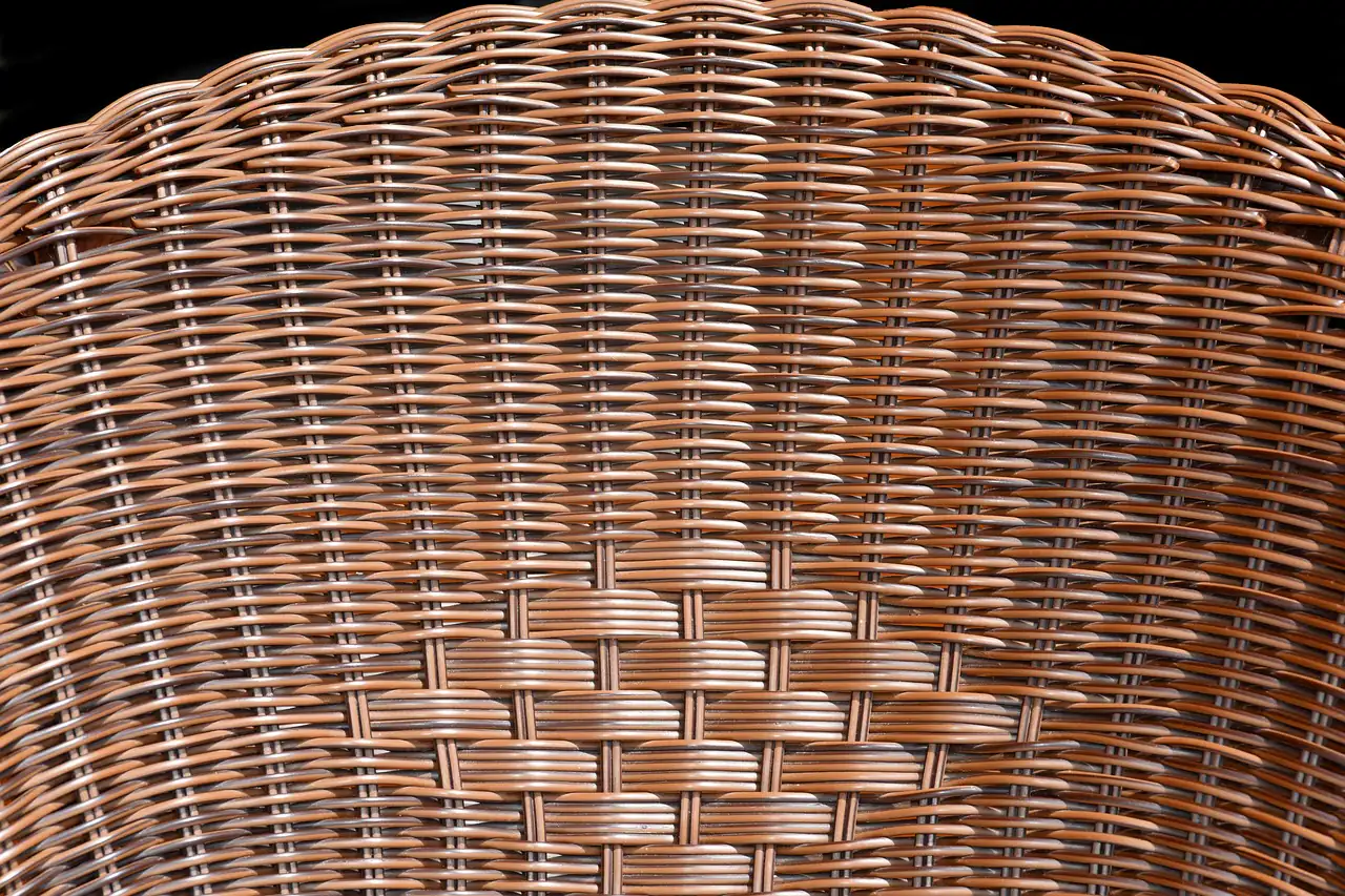 Close-up of a woven cane basket