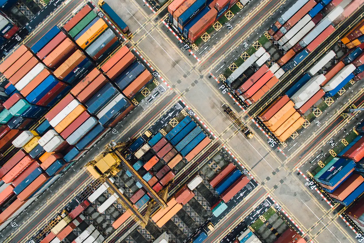 A container yard from above