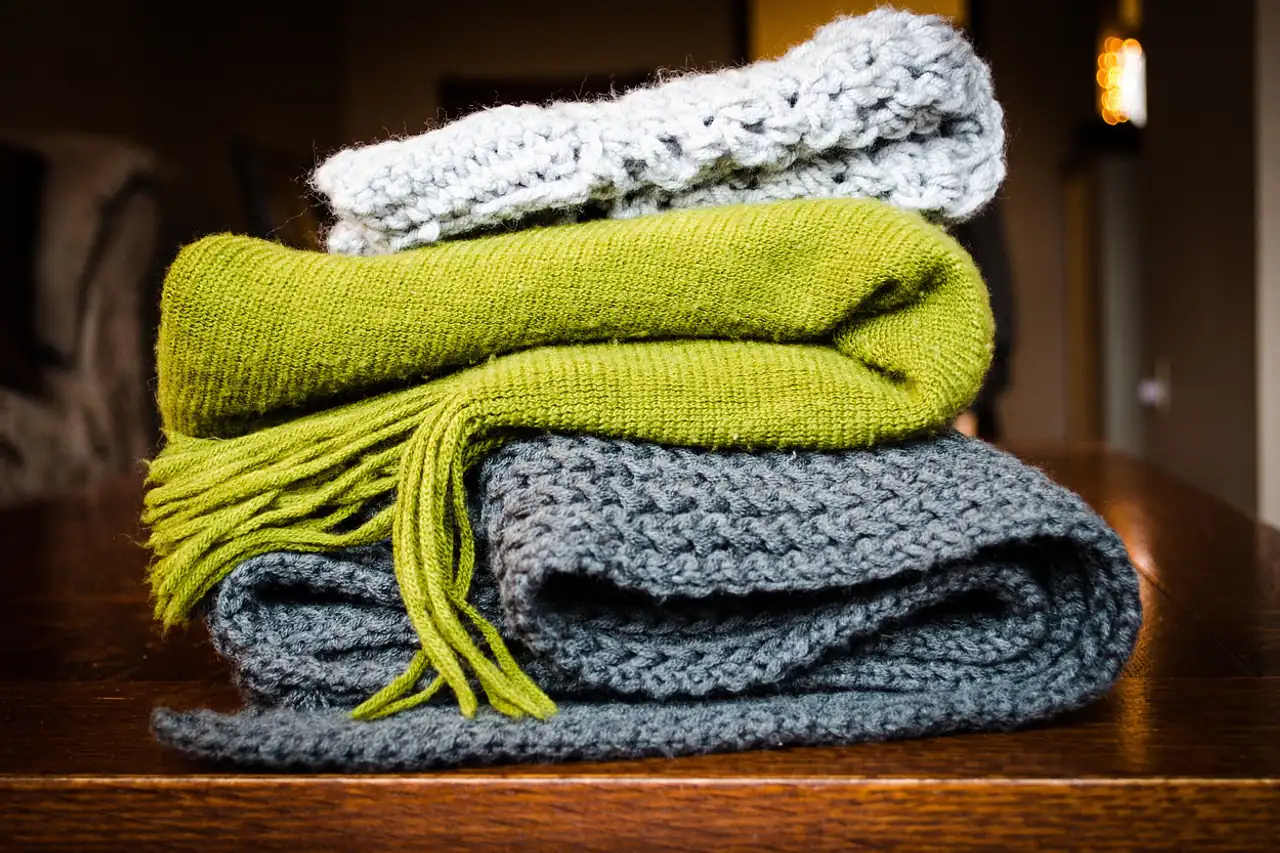 Folded wool blankets