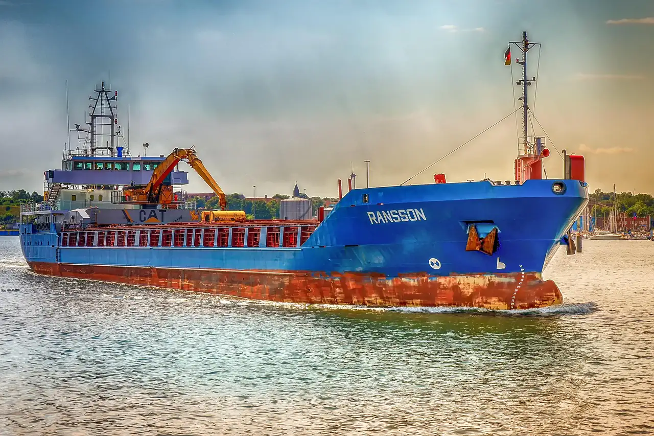 A general cargo ship under way