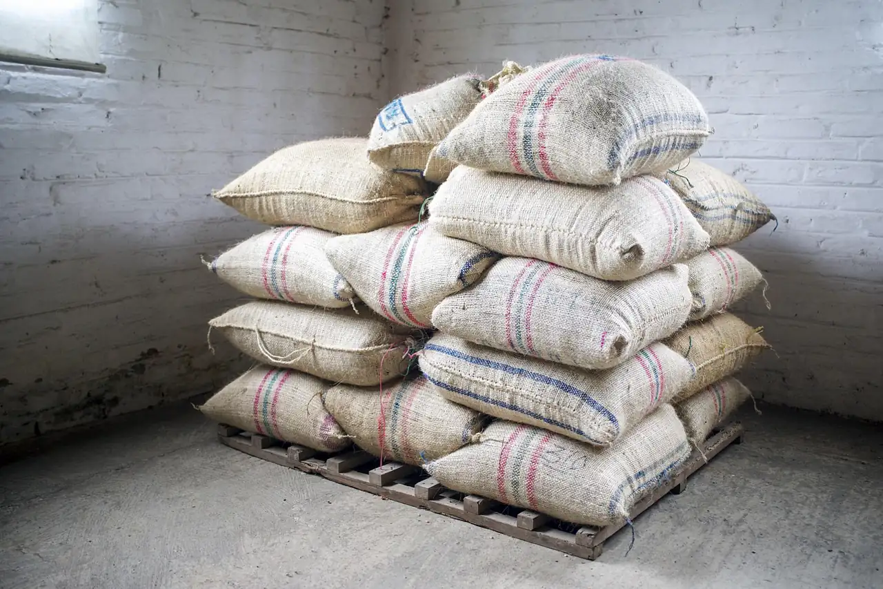 Sacks of rice stacked on a pallet