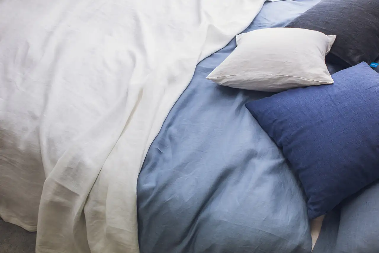 Pillows in white and blue cotton covers
