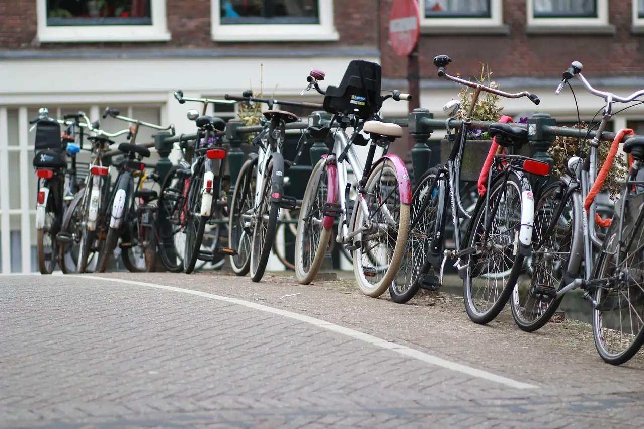A row of parked bicycles