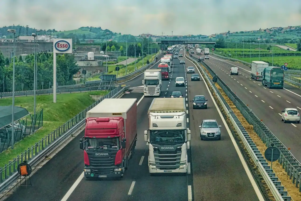 Trucks on a multi-lane highway