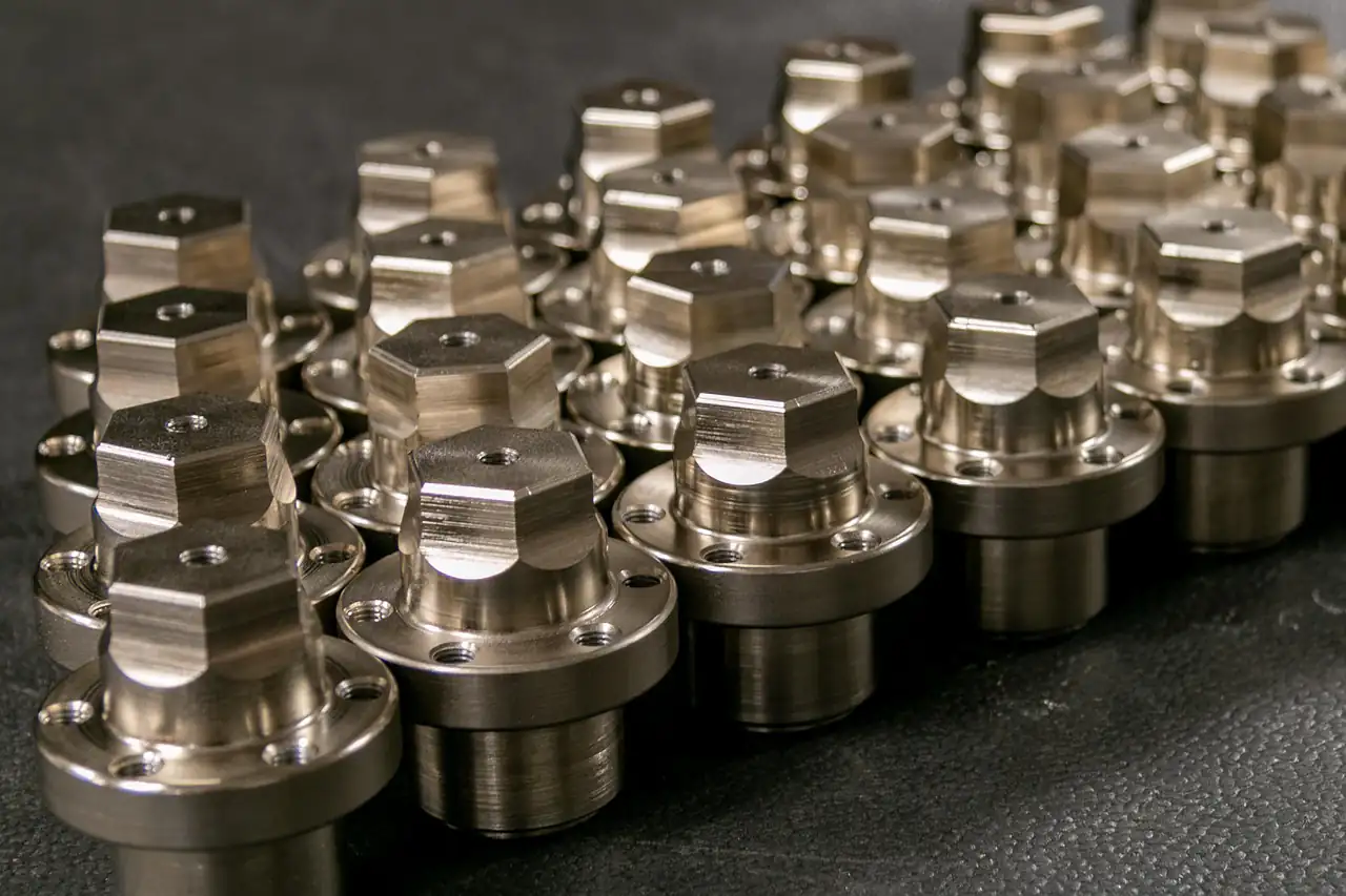 Rows of machined metal parts
