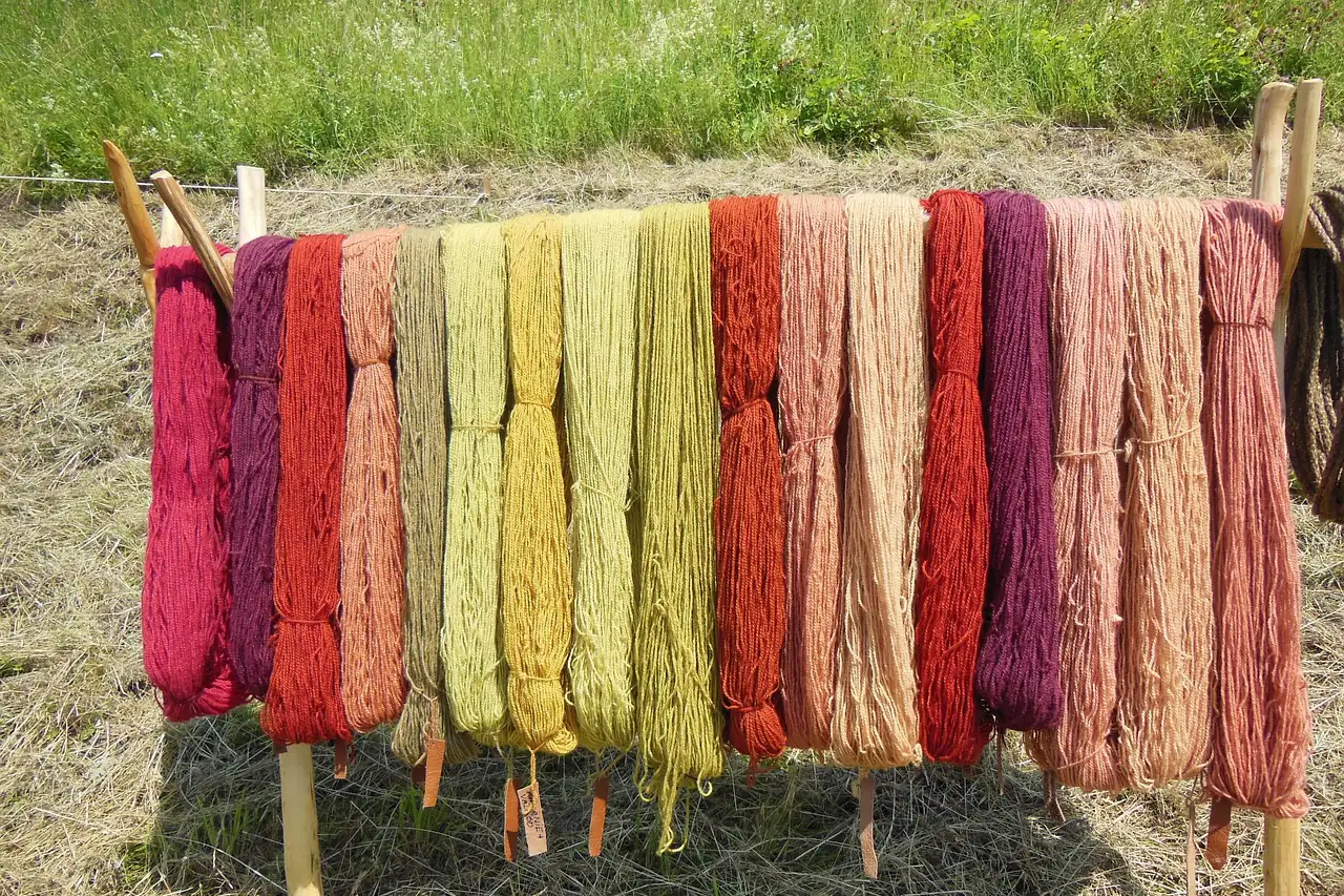 Dyed wool hanging out to dry