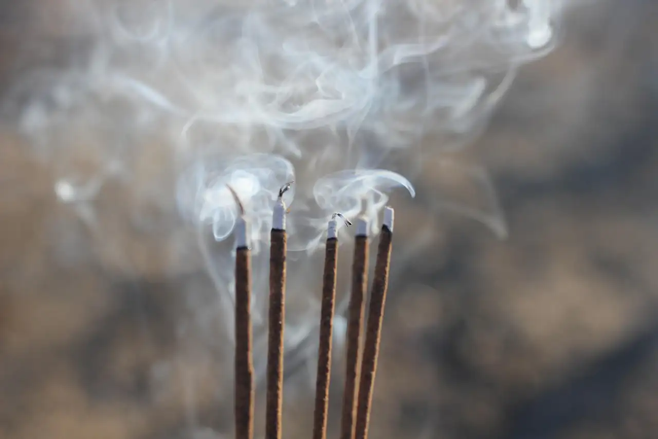 Smoke rising from lit incense sticks