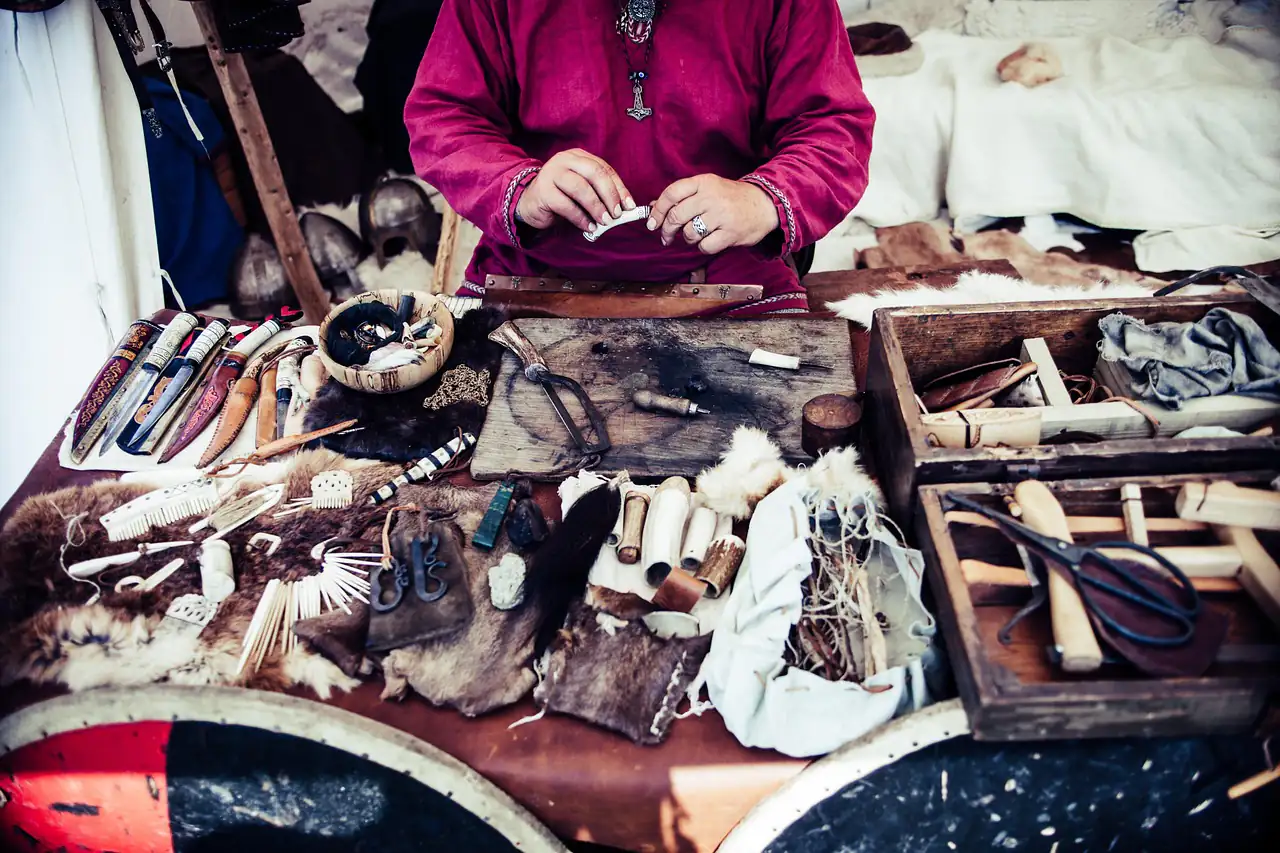 A leatherworker's bench covered in offcuts