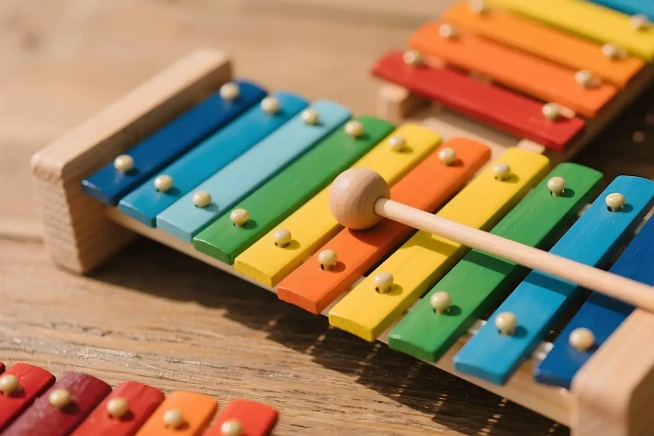A wooden xylophone toy
