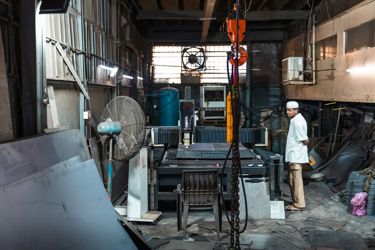 Machinery inside a small manufacturing workshop