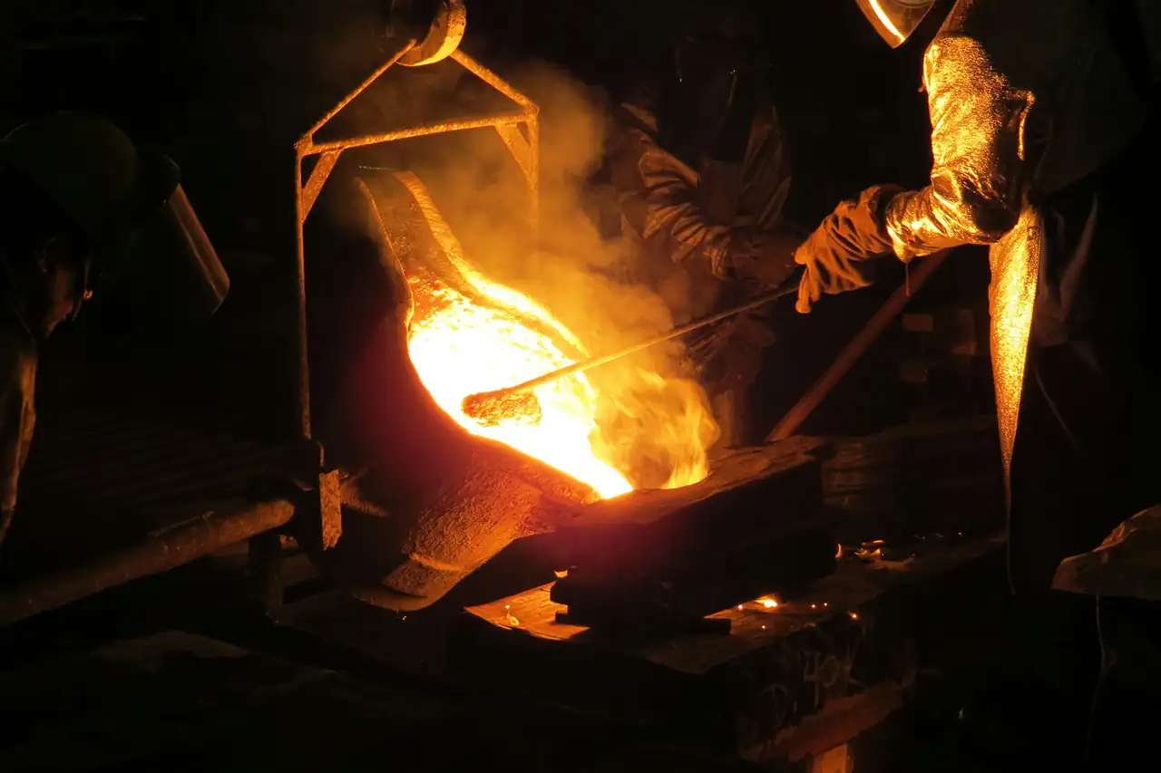 Molten metal being poured in a foundry