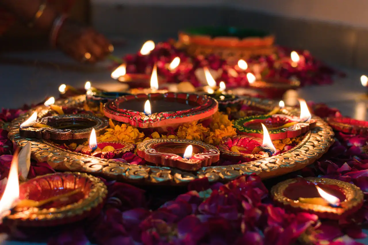 Oil lamps lit for Diwali