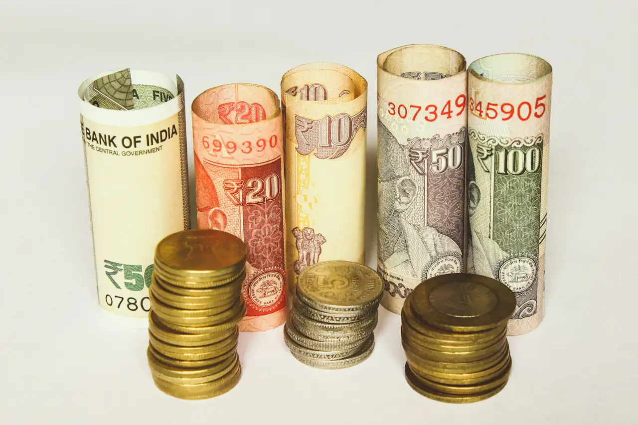 Indian rupee notes and coins