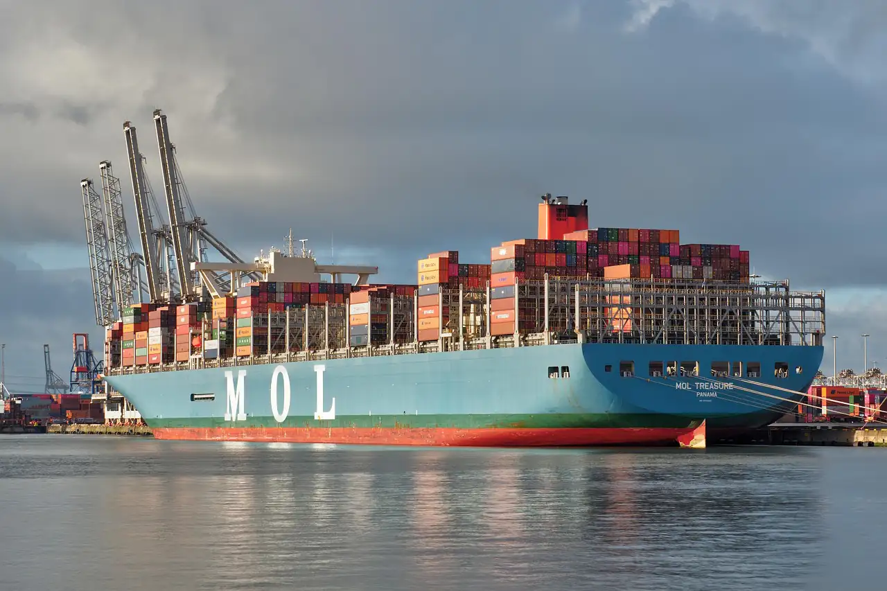 A container ship alongside at a port