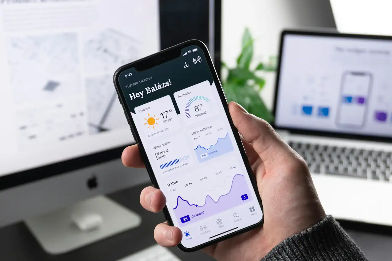 A phone showing a business app