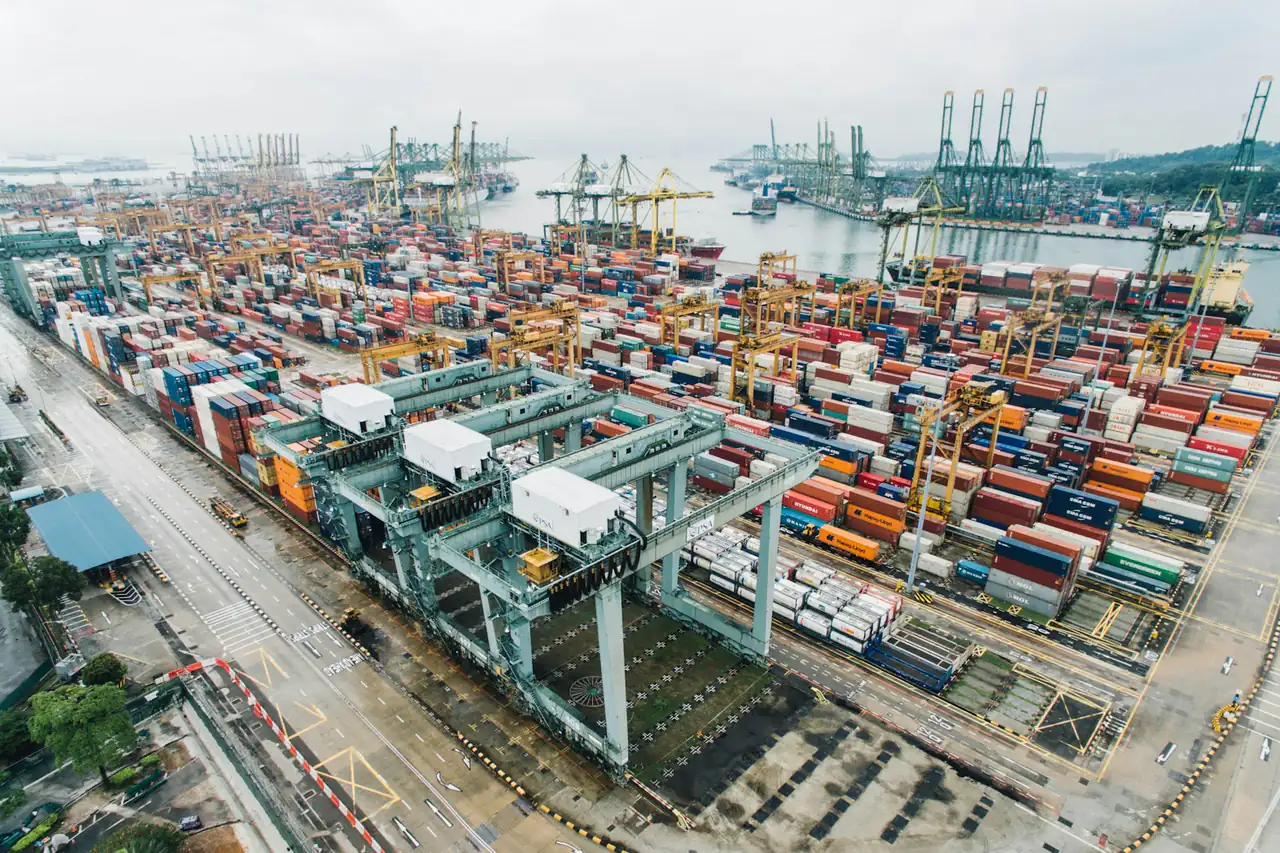 Container terminals at a transhipment hub, seen from above