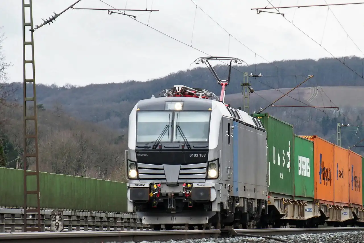 A freight train hauling containers