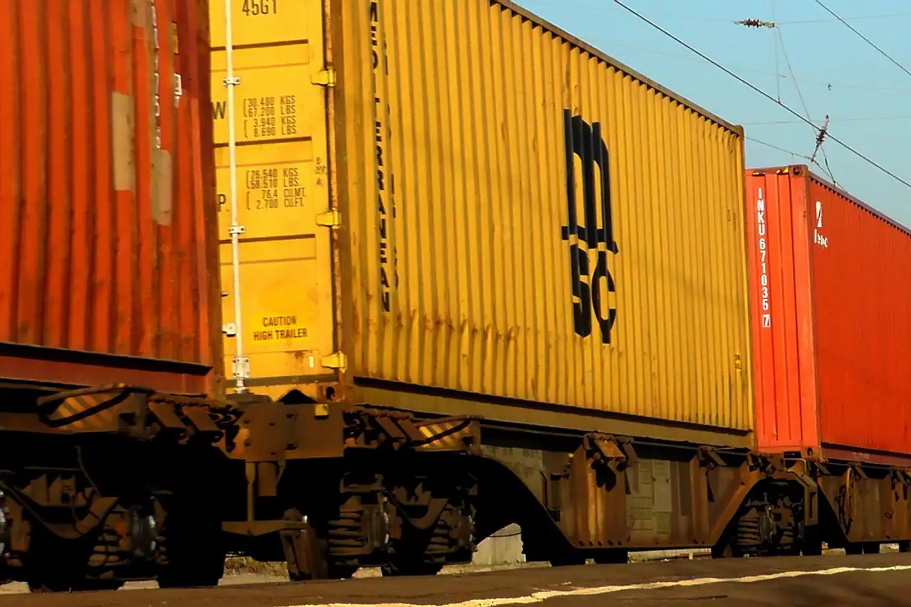 Containers loaded on a freight train