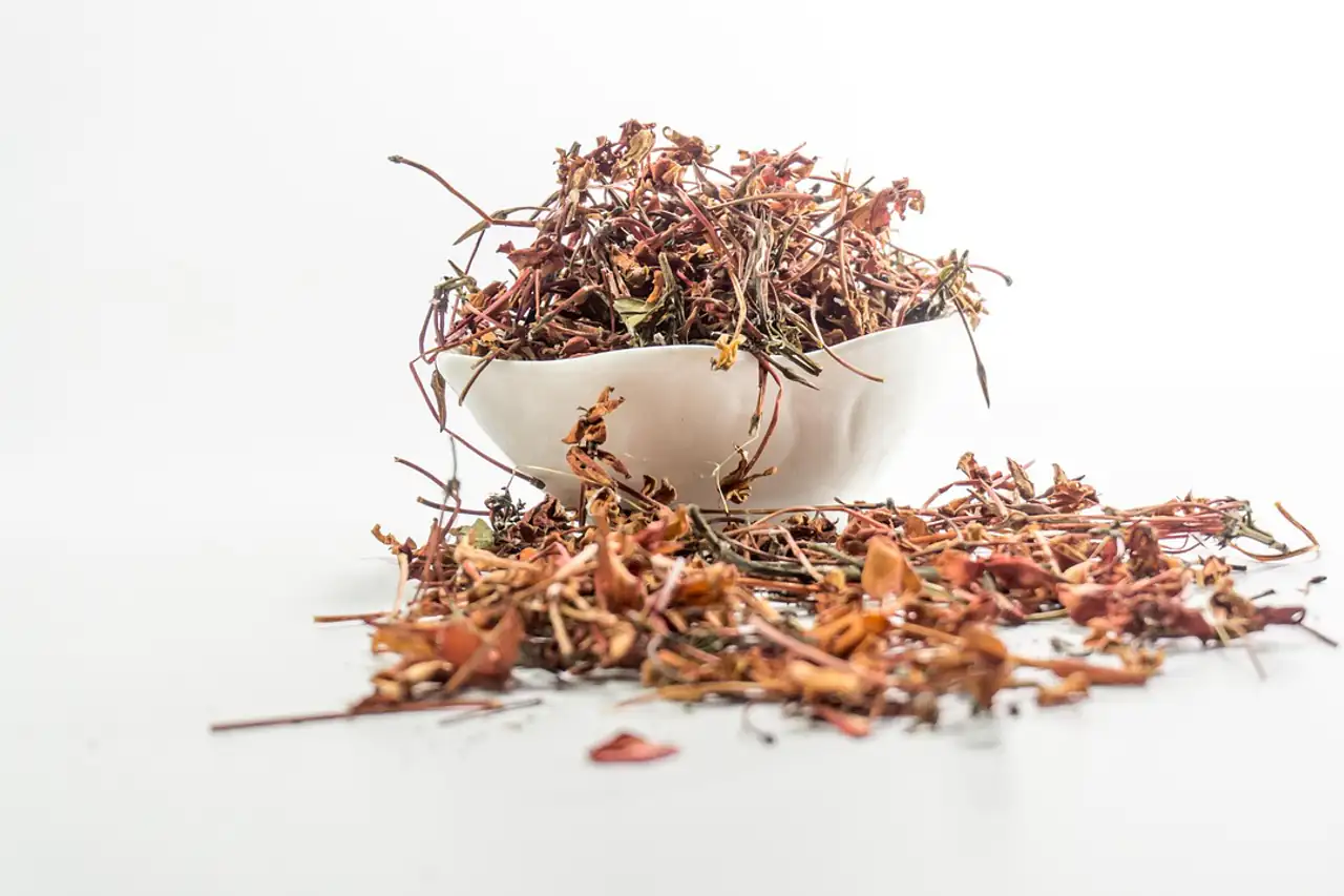 Dried roots and herbs in a bowl