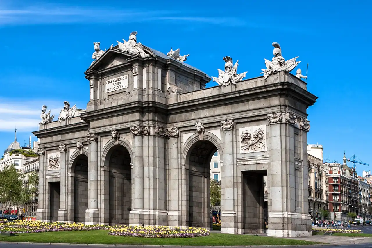 A triumphal arch on a city square