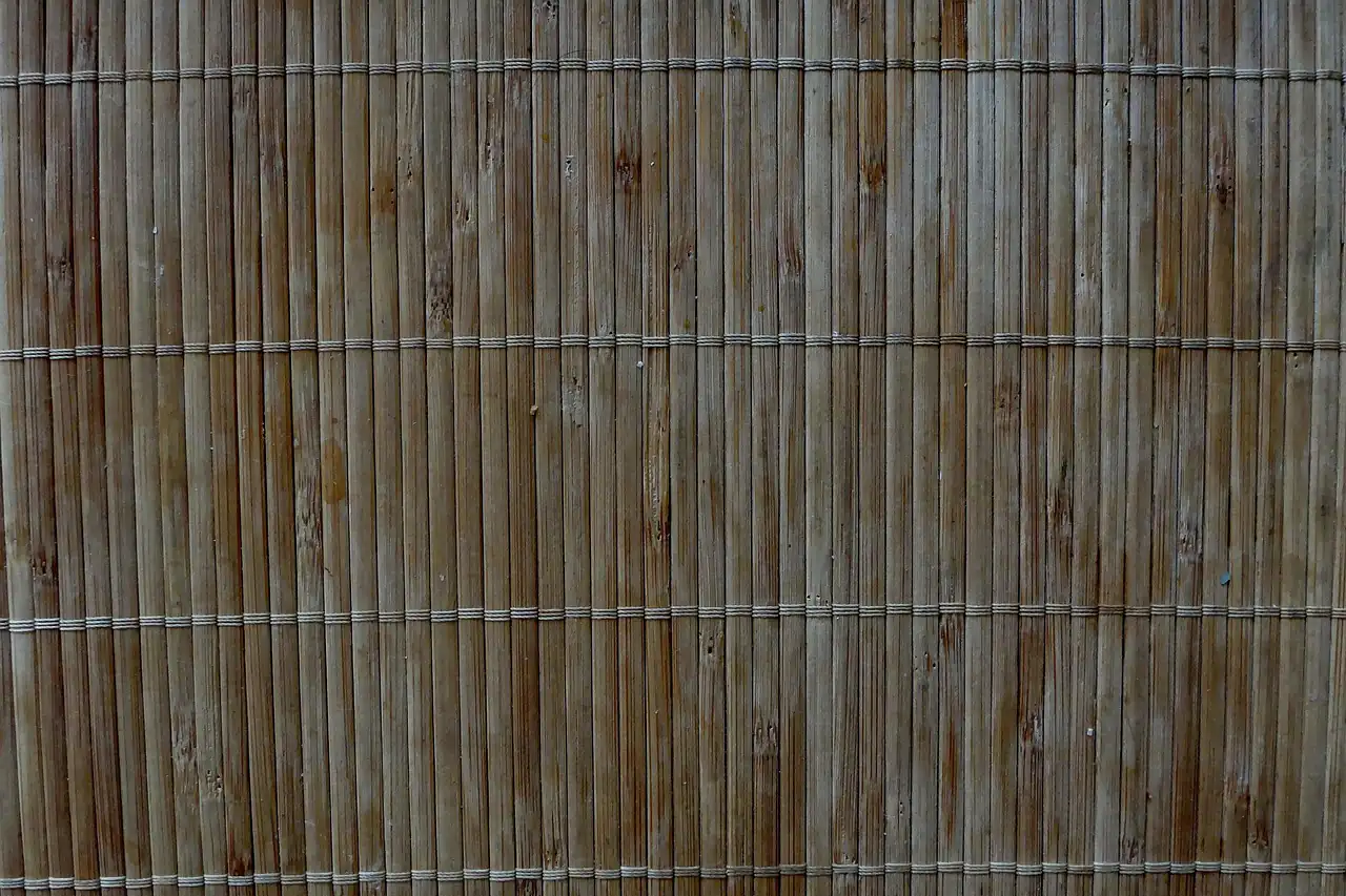 A rolled bamboo mat close up