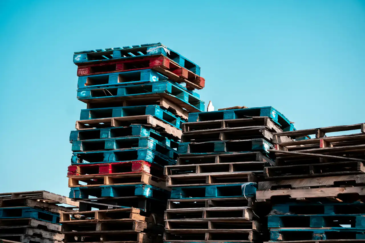 Stacks of plastic pallets