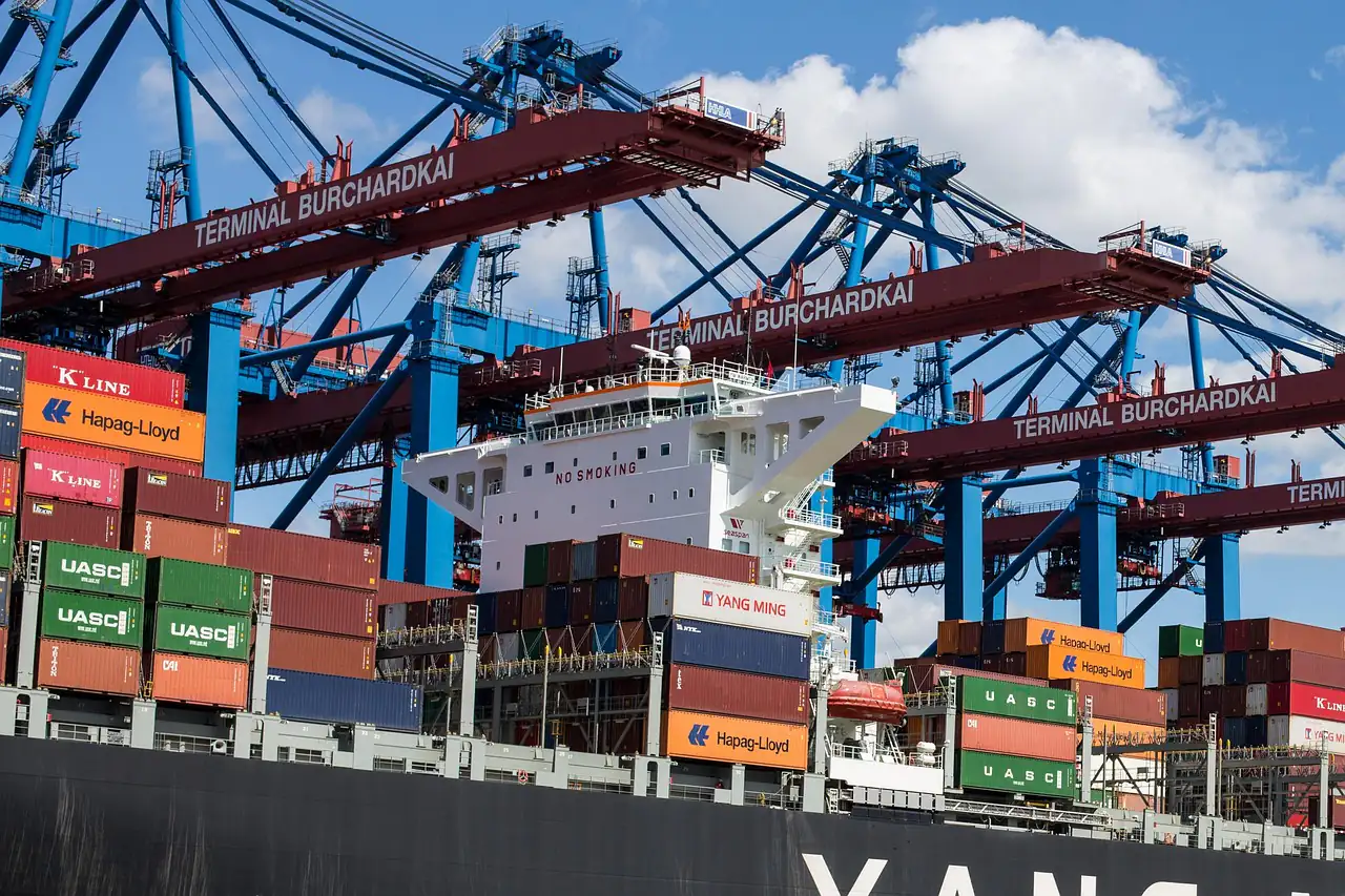Gantry cranes working a container ship